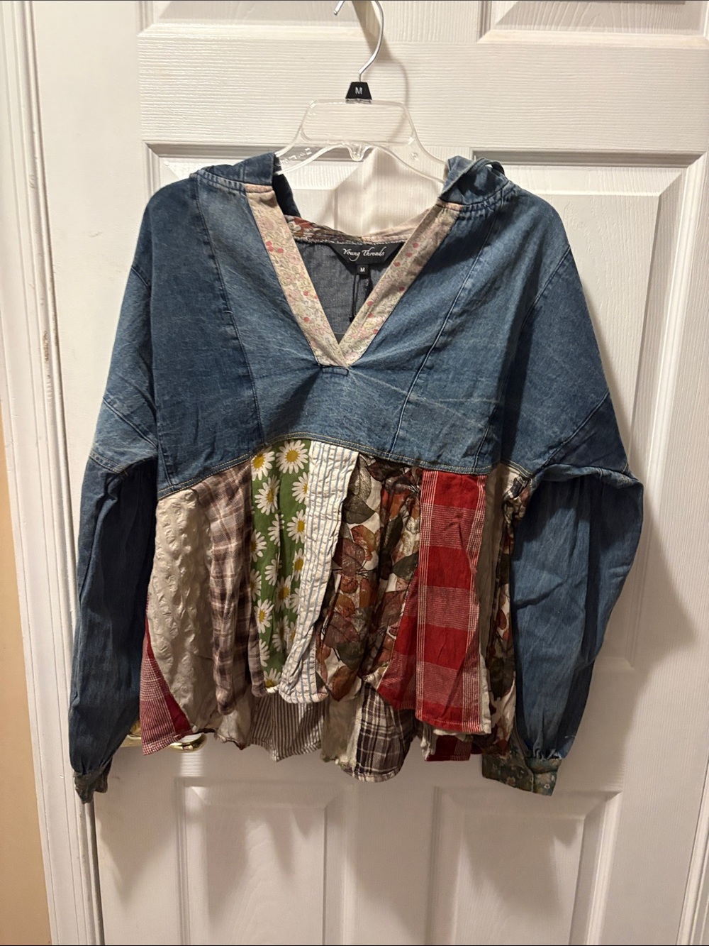 Young threads denim ruffle hoodie